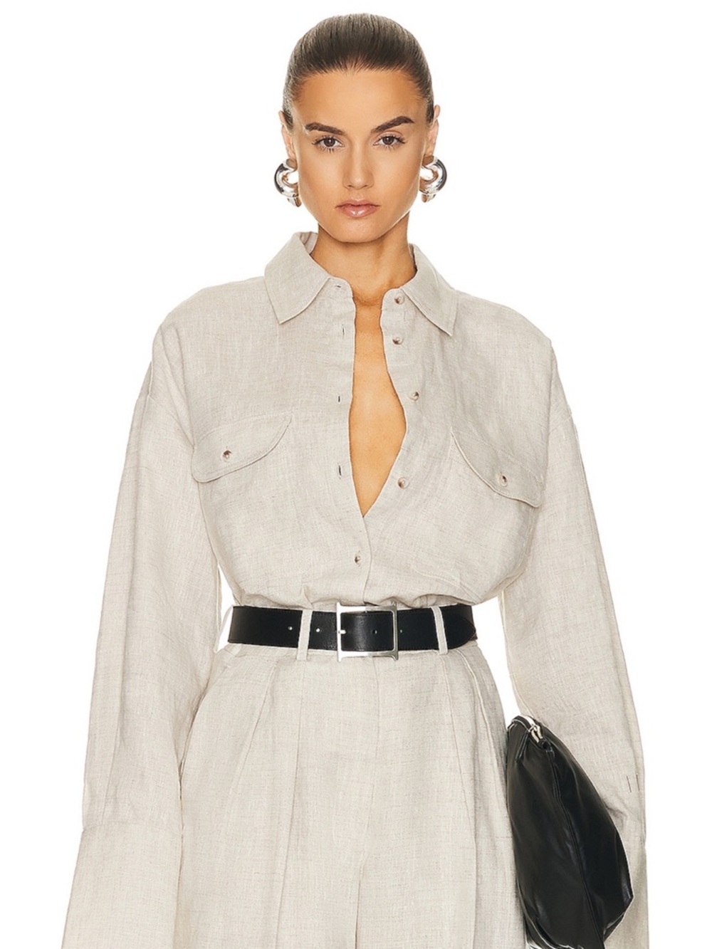 Helsa Linen Button Down Shirt in Natural Linen (XXS/XS)